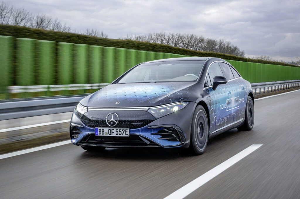 Prototype Mercedes electric car with solid battery in 2025