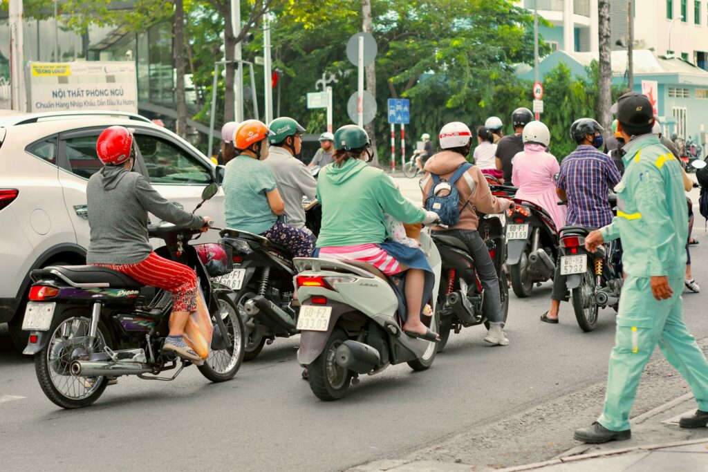 Scooters on a Vietnamese street, a symbol of urban traffic in 2025