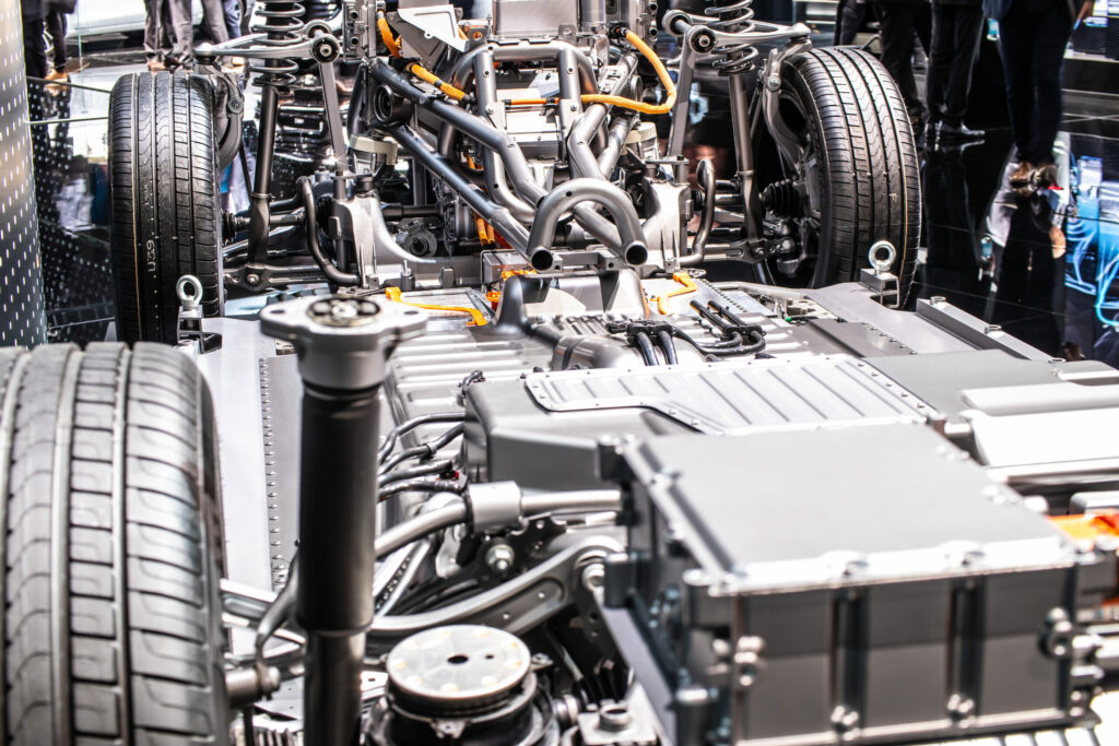 Battery cross-section of the Mercedes EQC 400 4Matic electric SUV at the 2019 Geneva Motor Show