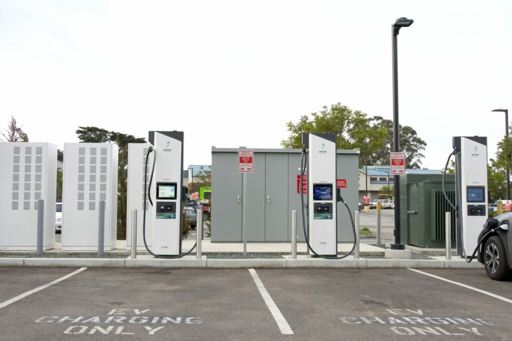 Fast-charging stations for electric vehicles in the United States, with an expanding network from 2020.