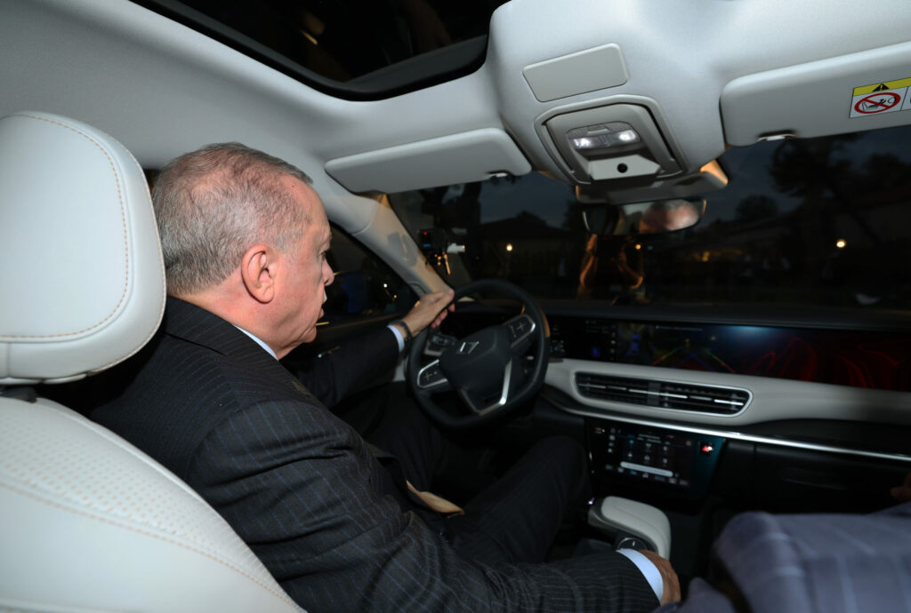 Recep Tayyip Erdoğan driving the TOGG T10F