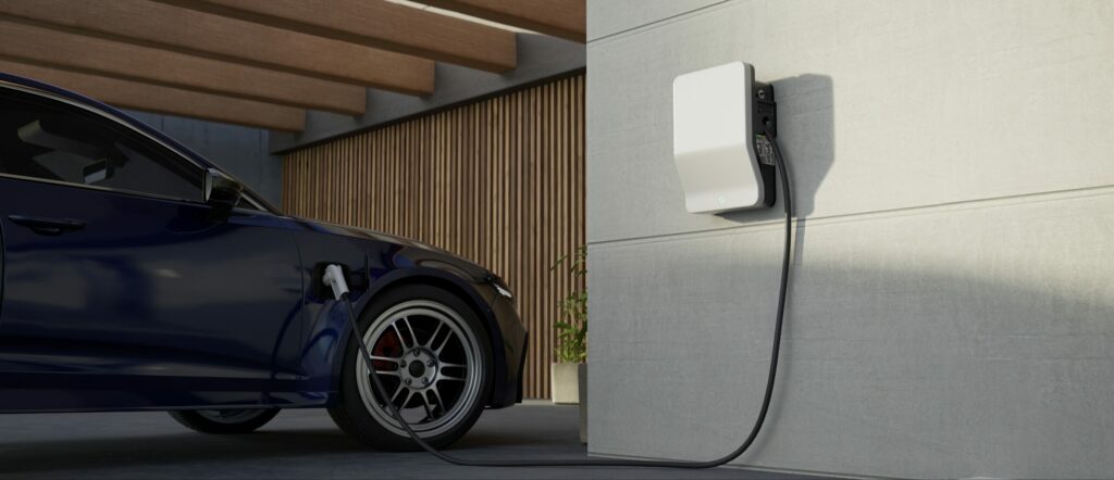 Electric car connected to a home charging point