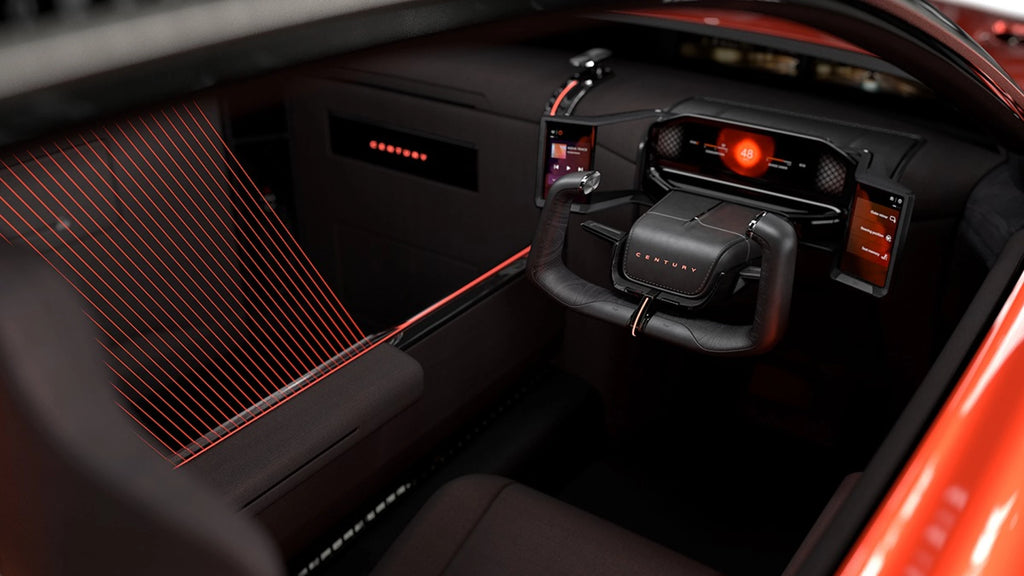 Intérieur luxueux de la Toyota Century Coupé avec tableau de bord technologique