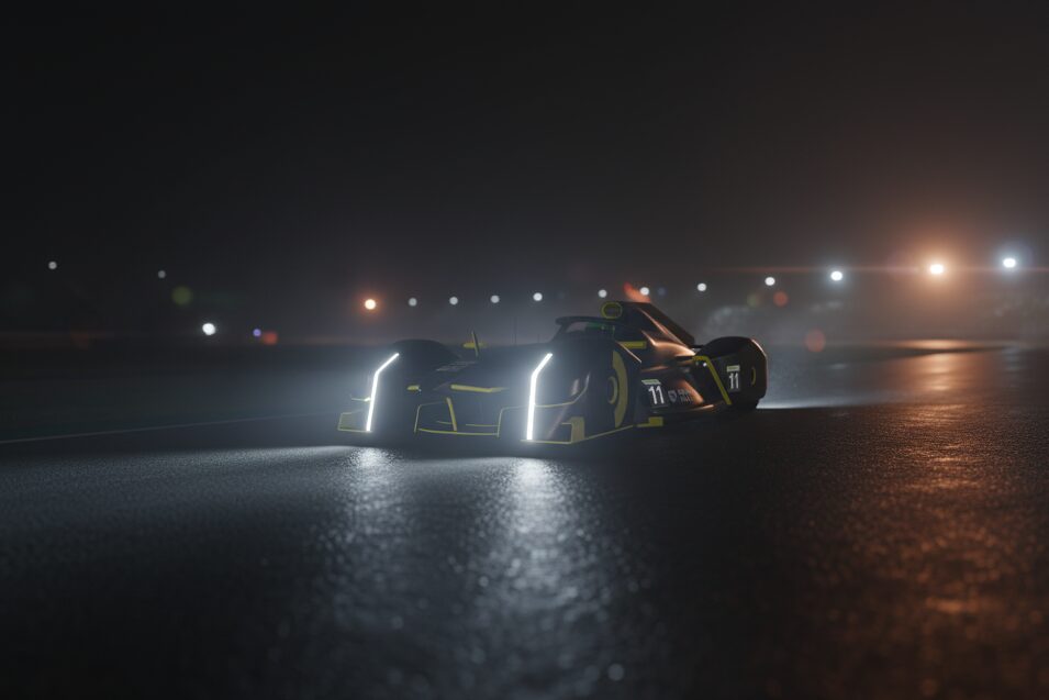 Lola-DGR driving at night with headlights on