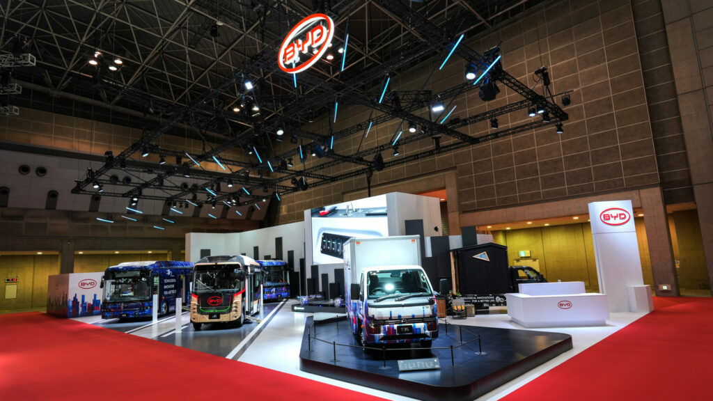 BYD sales stand at the Japan Mobility Show 2025 with electric and hybrid vehicles
