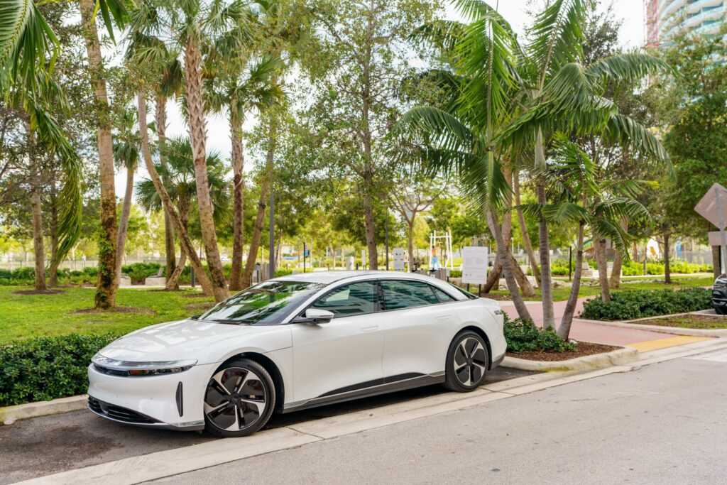 Lucid electric car parked in Miami