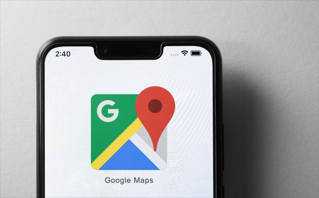Phone displaying Google Maps
