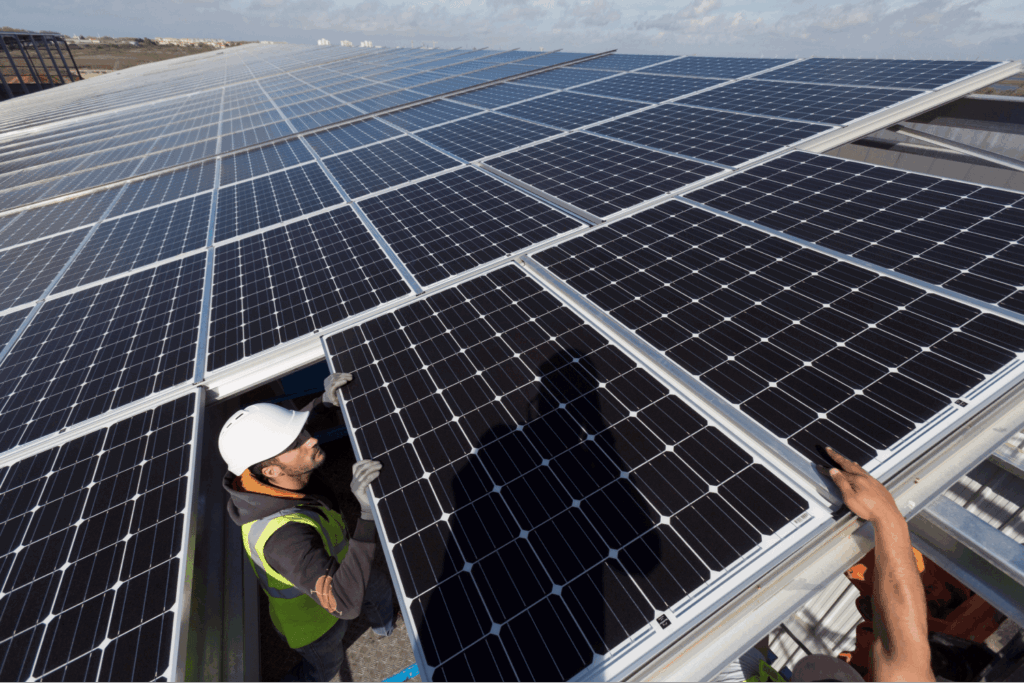 Panneaux solaires photovoltaïques produisant de l’électricité renouvelable pour la traction ferroviaire